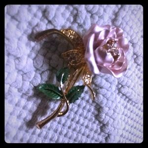 Blush Pink & Rhinestone Gold Pin